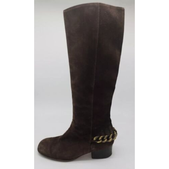 Michael Kors Riding Boot Womens Size 6 M Chain Embellishment Brown Suede Zip Up - Picture 6 of 11